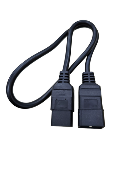 Black C19 Male to C20 Female Cord adapter cable with flexible wiring for power connection