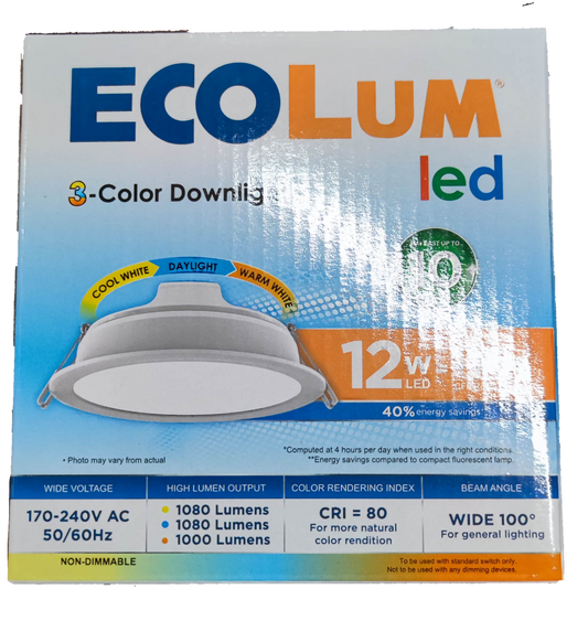 Ecolum Tri Color LED Downlight 12W 220V Warm White Daylight Cool White