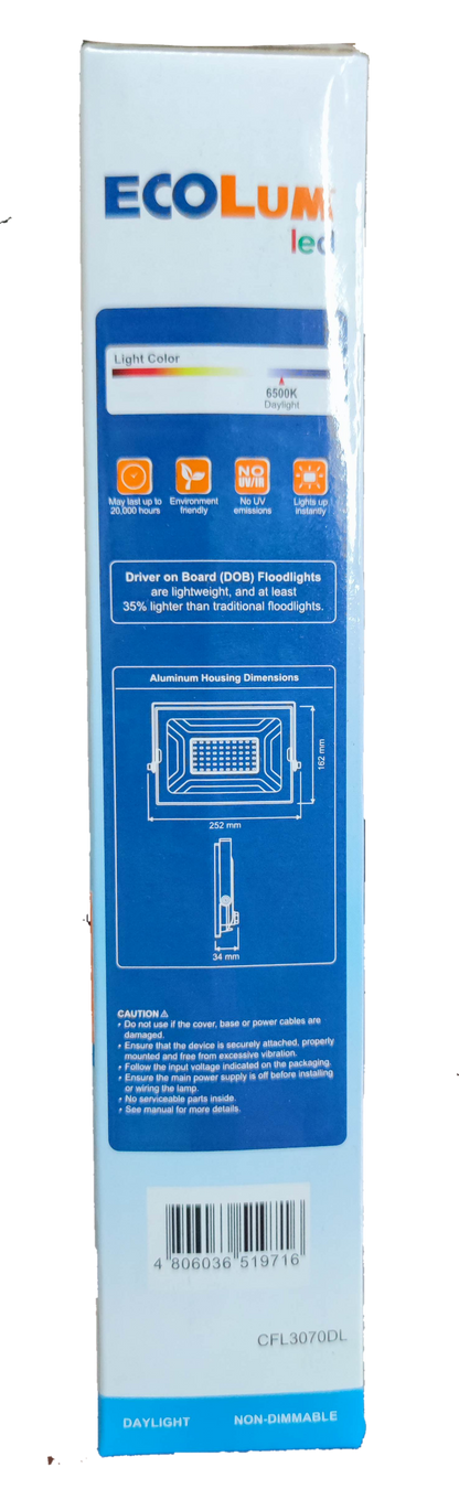 Ecolum 70W LED Flood Light 220V Daylight 6500K CFL3070DL