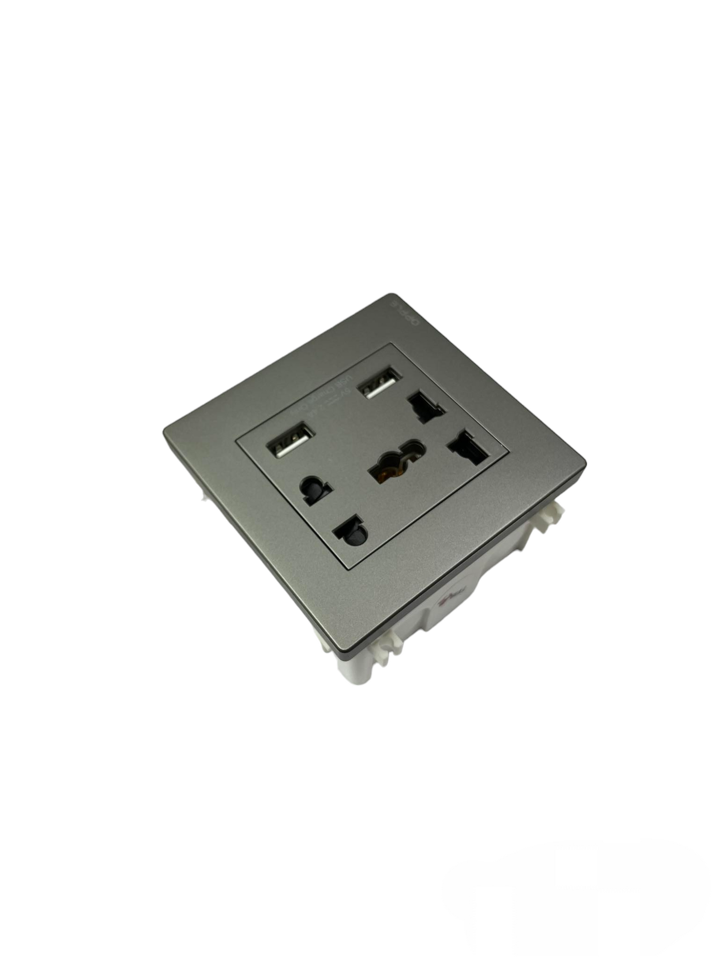 Opple Duplex Universal Outlet Square Gray 16A 250V with 2 Gang USB-A 5V 2.4A Outlet with Plate Cover and Square Utility Box F021685 H1G06