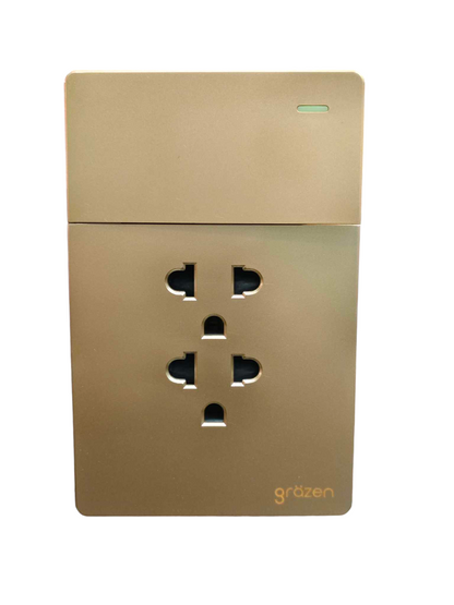 Grazen 2 Gang Outlet with Ground with 1 Way Switch with Plate Cover 16A 220V Available In Black, White Grey and Black GW-008