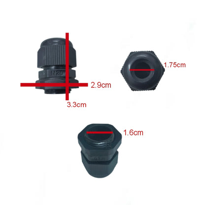 Grippes black Cable Gland M20 6-12mm with measurements for cable management use