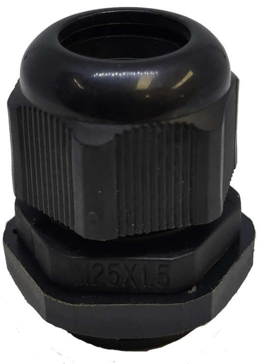 Grippes Cable Gland M25 13-18mm black plastic cable management fitting with threaded body