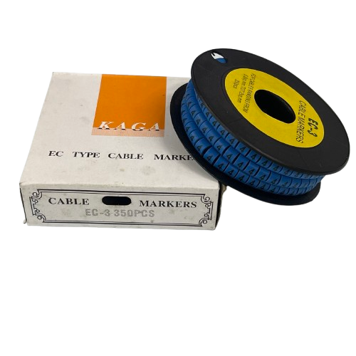 Grippes Cable Marker Blue - 4 on a spool with its packaging for organized cable management