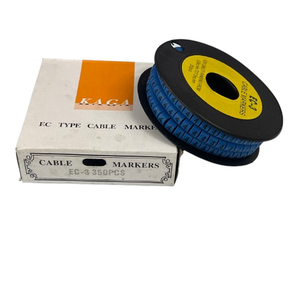 Grippes Cable Marker Blue - 4 on a spool with its packaging for organized cable management