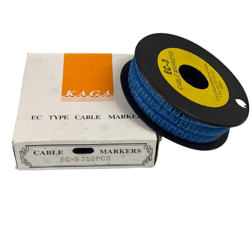 Grippes Cable Marker Blue - 5 on a spool with packaging, ideal for organizing cables efficiently