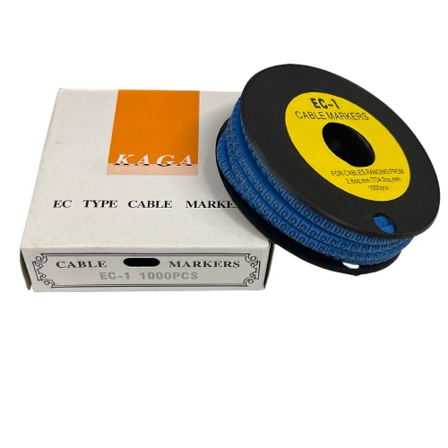 Grippes Cable Marker Blue - Q on a spool with packaging for organized cable management