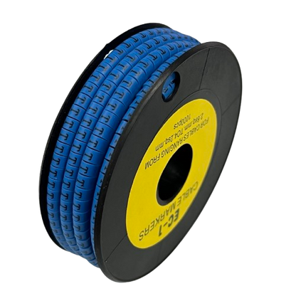 Grippes Cable Marker Blue - T on a spool for organized cable management in workspace