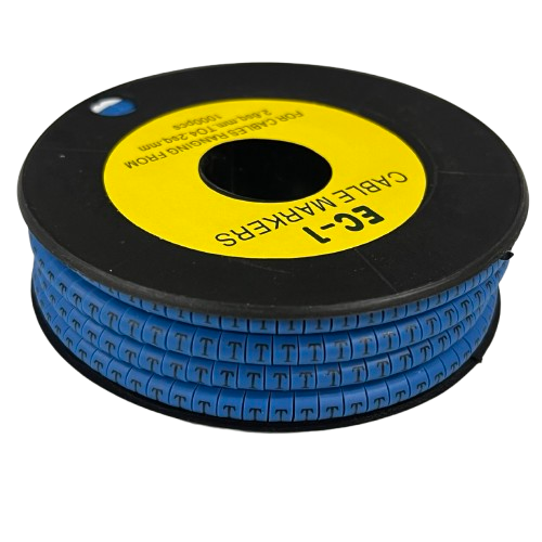 Grippes Cable Marker Blue - T on a spool for organizing and identifying cables easily