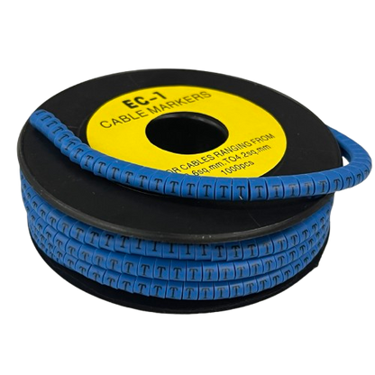 Grippes Cable Marker Blue - T on a spool, ideal for organizing and identifying cables