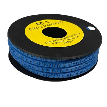 Grippes Cable Marker Blue - V on a spool for organizing cables from 2.5mm to 25mm diameter