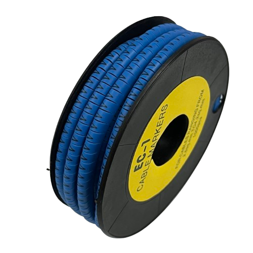 Grippes Cable Marker Blue - V on a spool for organized cable management and identification