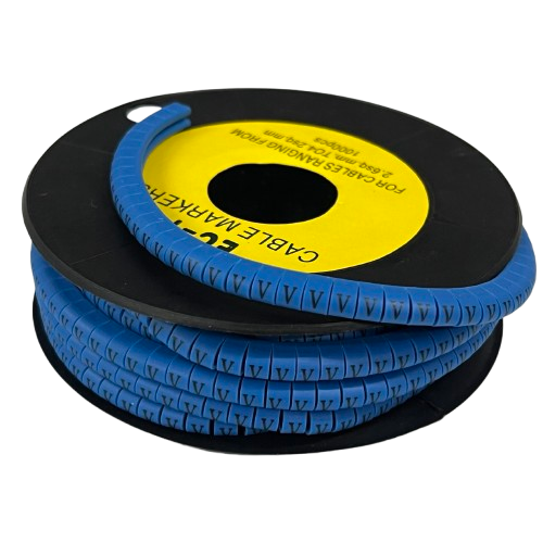 Grippes Cable Marker Blue - V on a spool, perfect for organizing and identifying cables