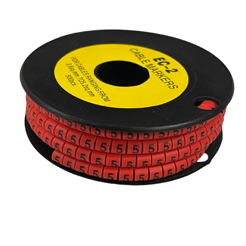 500pcs Cable Marker Red - 5 on a spool for organized cable management in electronics