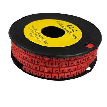 500pcs Cable Marker Red - 5 on a spool for organized cable management in electronics