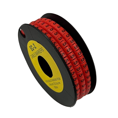 500pcs Cable Marker Red - 5 on a spool for organized cable management and easy identification