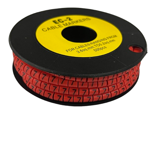 Grippes Cable Marker Red - 7 on a spool, ideal for organizing cables and ensuring easy identification
