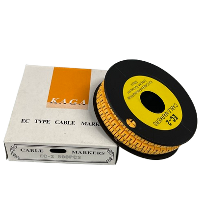 Grippes Cable Marker Yellow - J on a spool with a box containing 500 pieces for effective cable organization