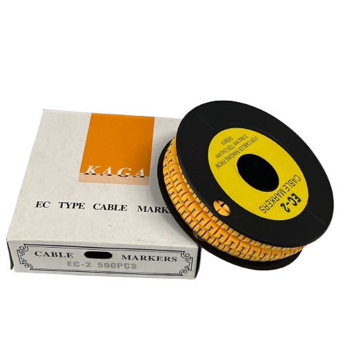 Grippes Cable Marker Yellow - J on a spool with a box containing 500 pieces for effective cable organization