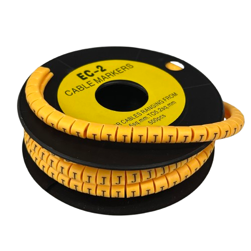 Cable Marker Yellow - J by Grippes on a spool for organized cable management and labeling