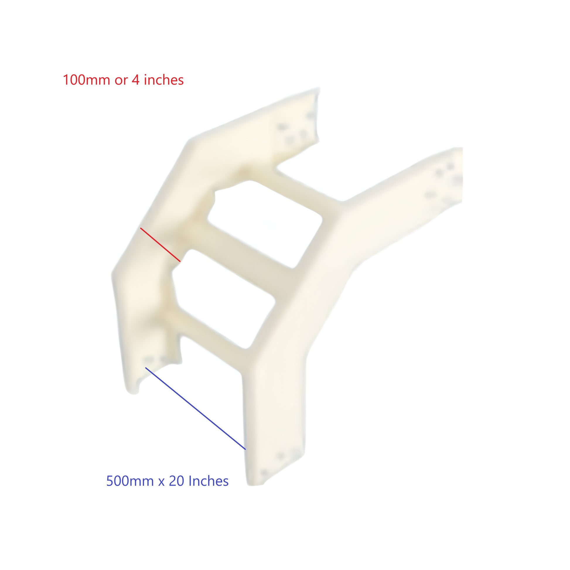Royu white plastic Cable Tray Vertical Elbow 1.2mm Gauge showing 100mm and 500mm dimension markings