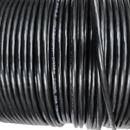 Black coiled network cable on a spool CAT5e UTP Weatherproof outdoor rated cable from China vendor