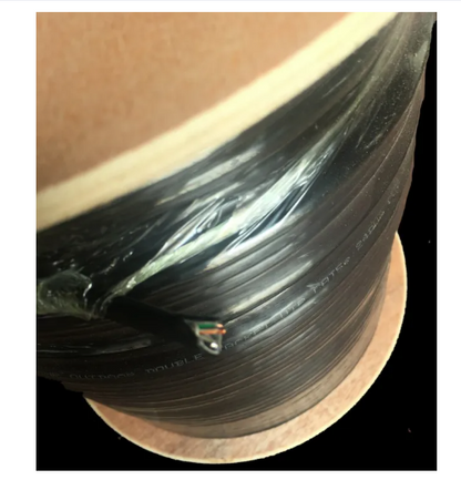 Spool of black outdoor network cable with exposed twisted pairs CAT5e UTP Weatherproof for outdoor Ethernet runs