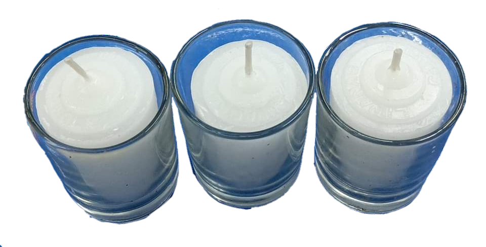 Local brand candle with glass white set of three in clear glass holders for home decor
