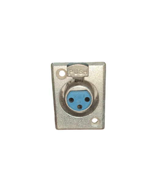 Metal Canon Jack Chassis Type electrical connector with blue interior and push button cover