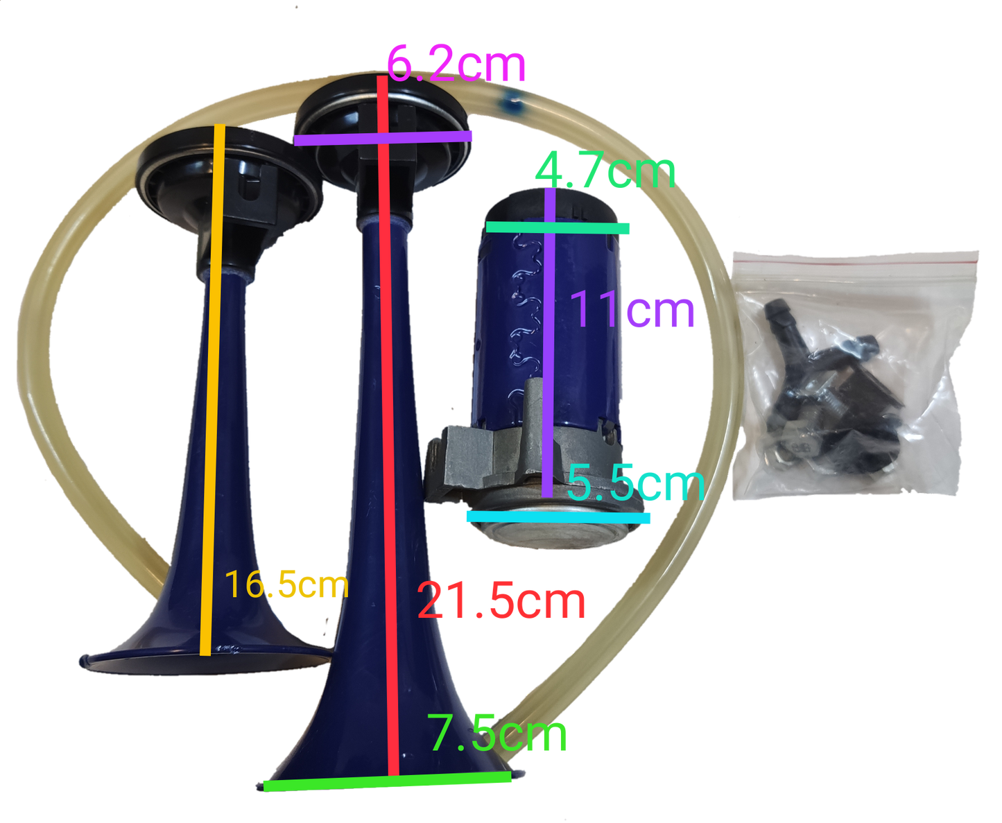 12V air horn for vehicles with dual trumpet design and included mounting accessories by Electx Electrical Supply