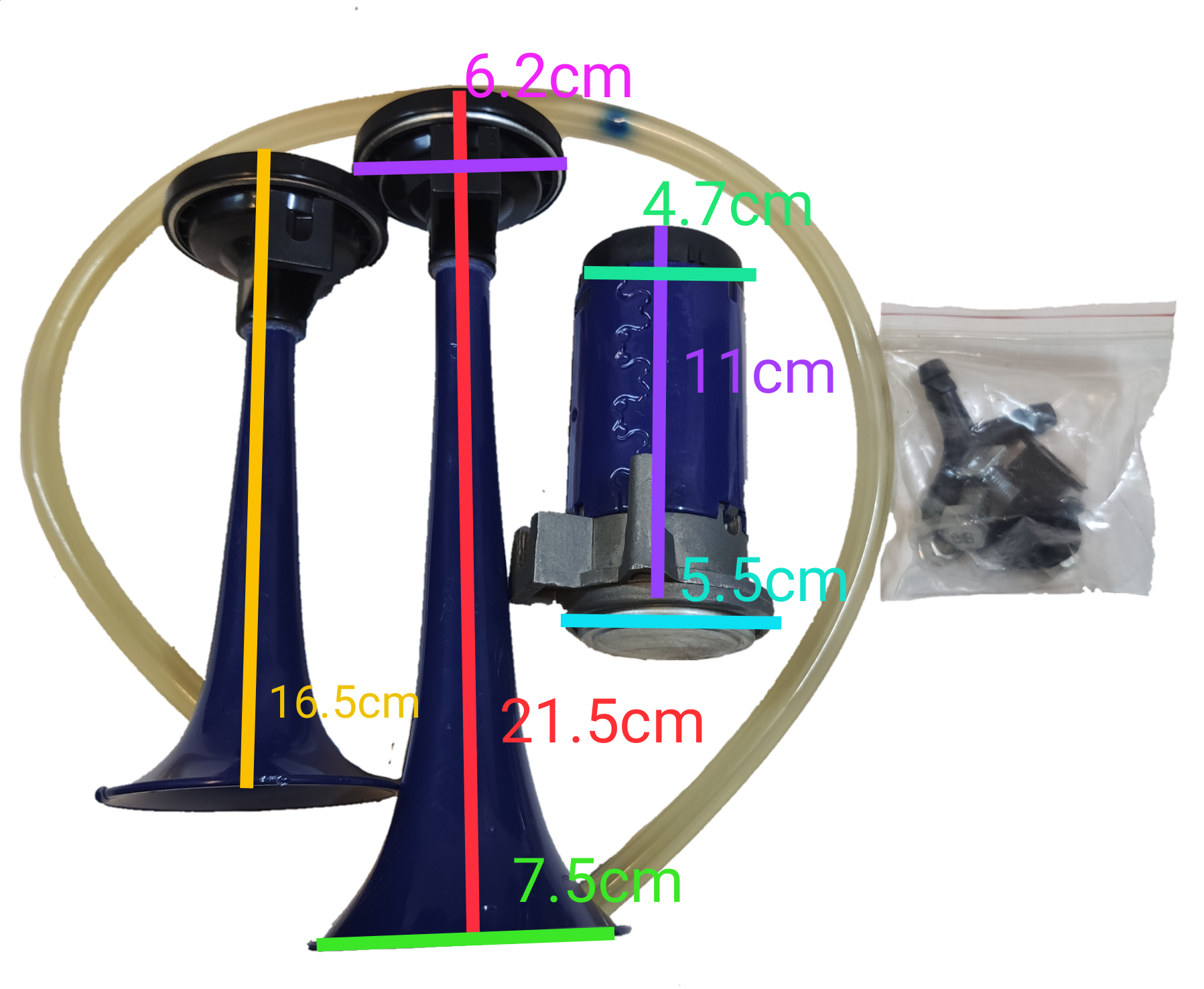 12V air horn for vehicles with dual trumpet design and included mounting accessories by Electx Electrical Supply
