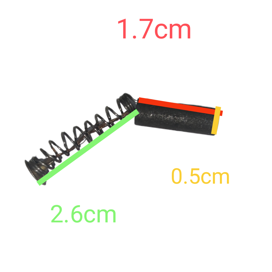 Tokina power tool part carbon brush different kinds with spring and measurements on white background