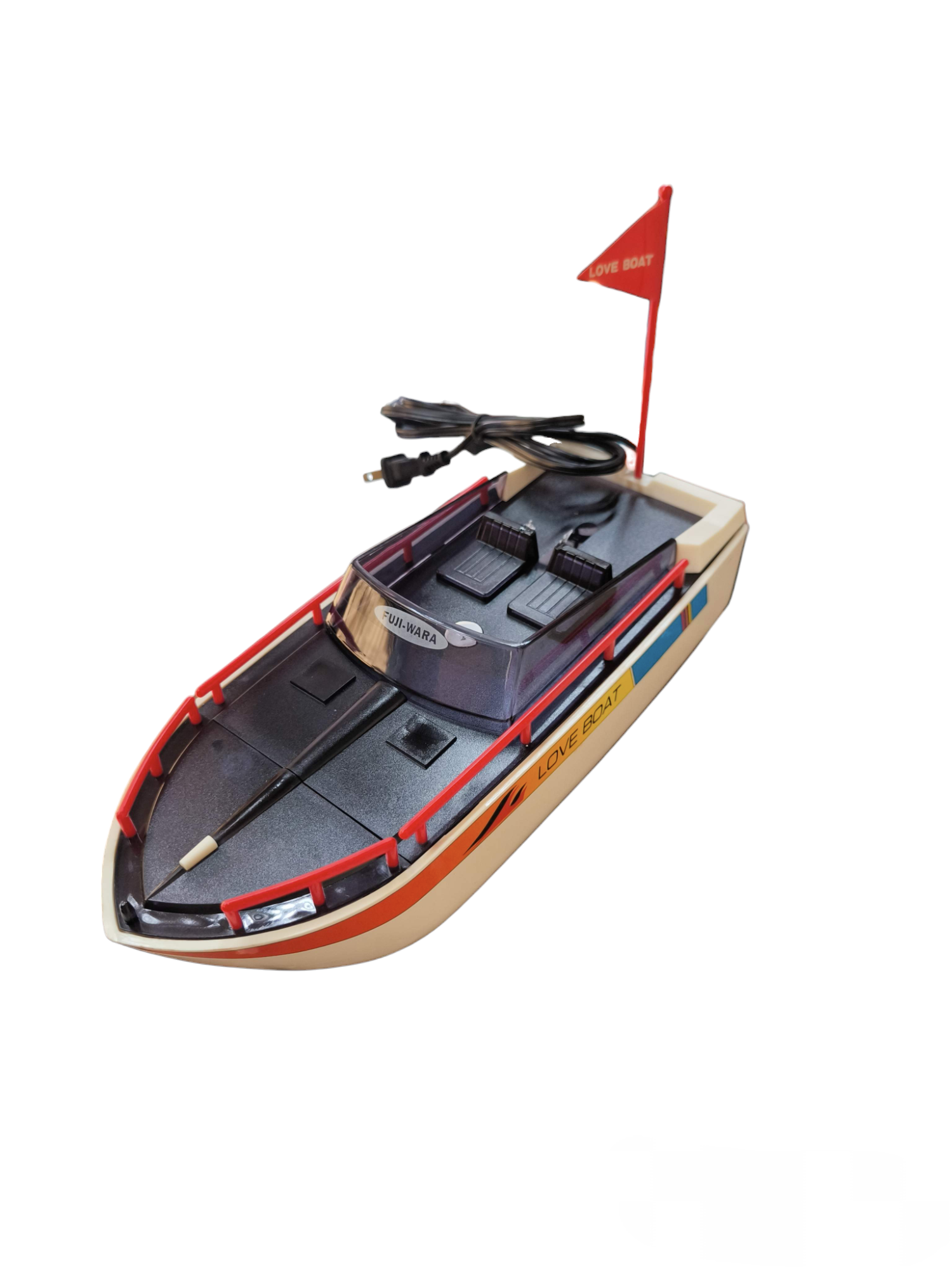 Cassette Rewinder Beta 220V or 110V shaped like a small boat with red flag and power cord