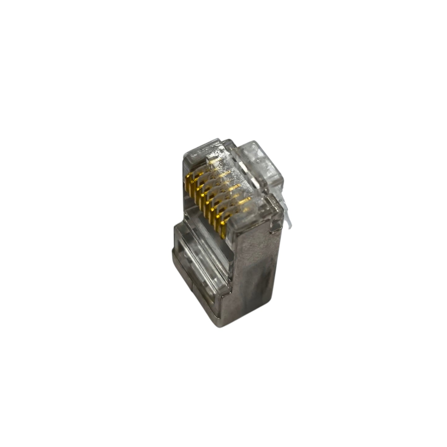AMP CAT 6E shielded RJ45 connector featuring eight gold-plated pins for enhanced connectivity