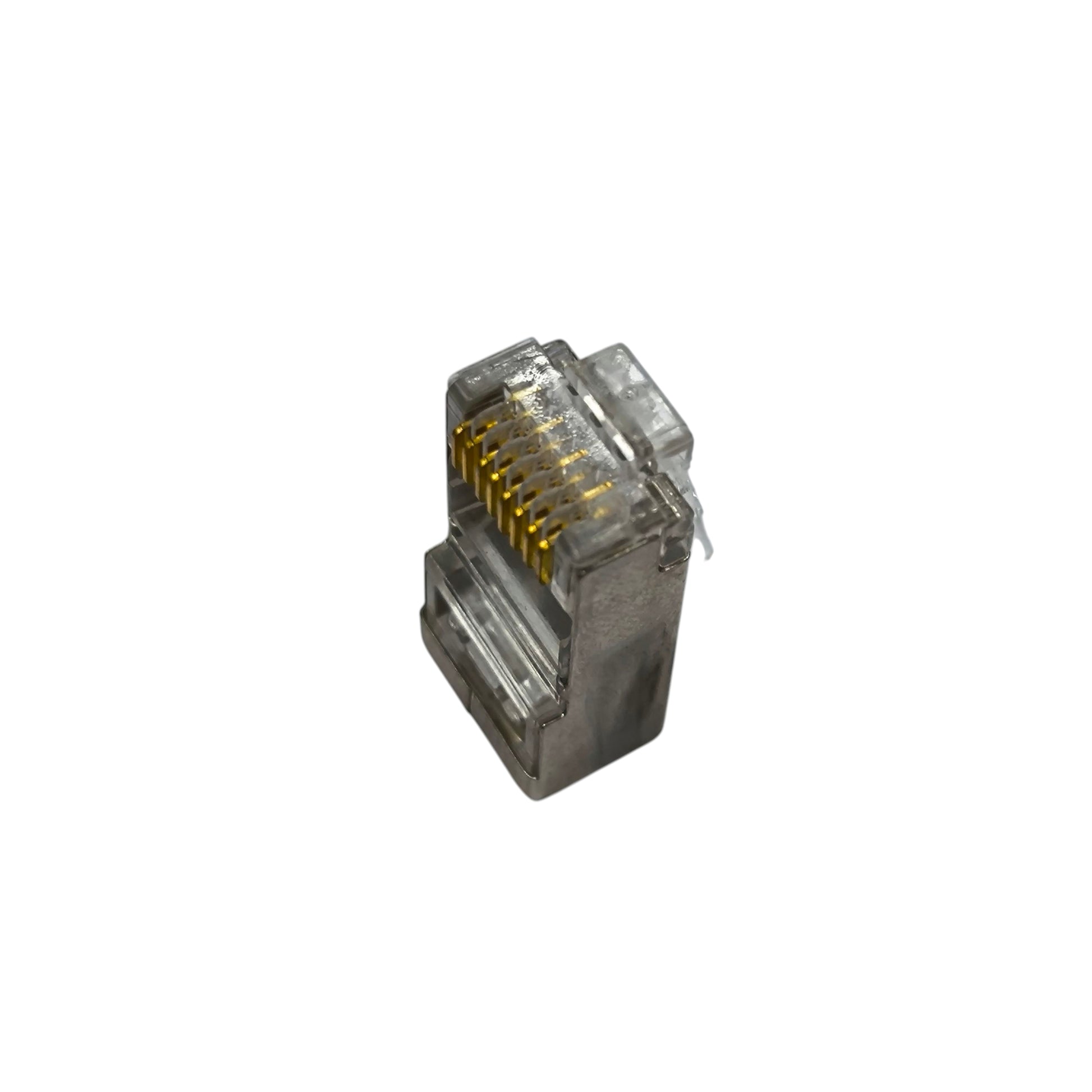 AMP CAT 6E shielded RJ45 connector featuring eight gold-plated pins for enhanced connectivity
