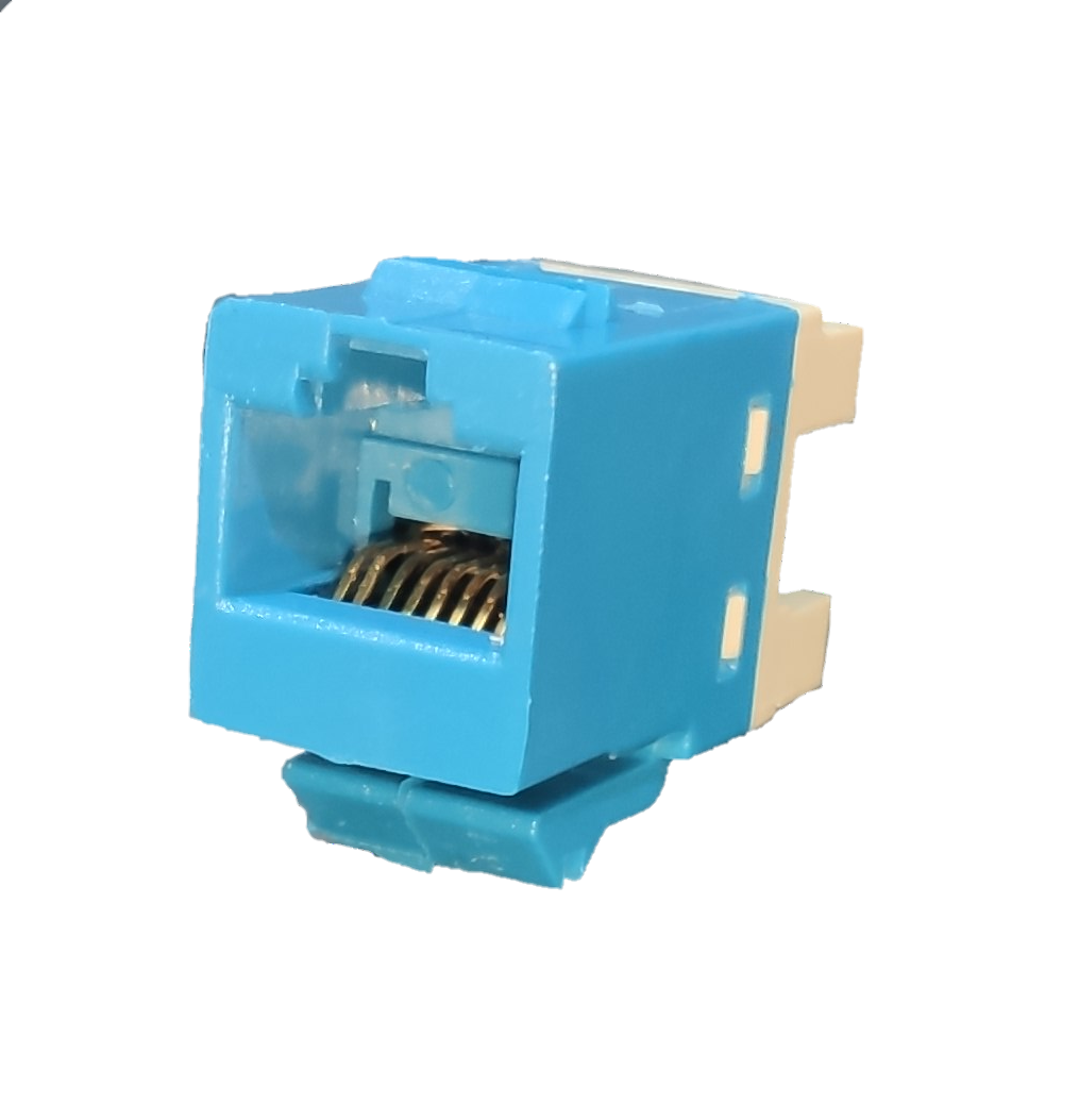 Blue CAT6 AMP outlet device for network connectivity in power points switches and plugs