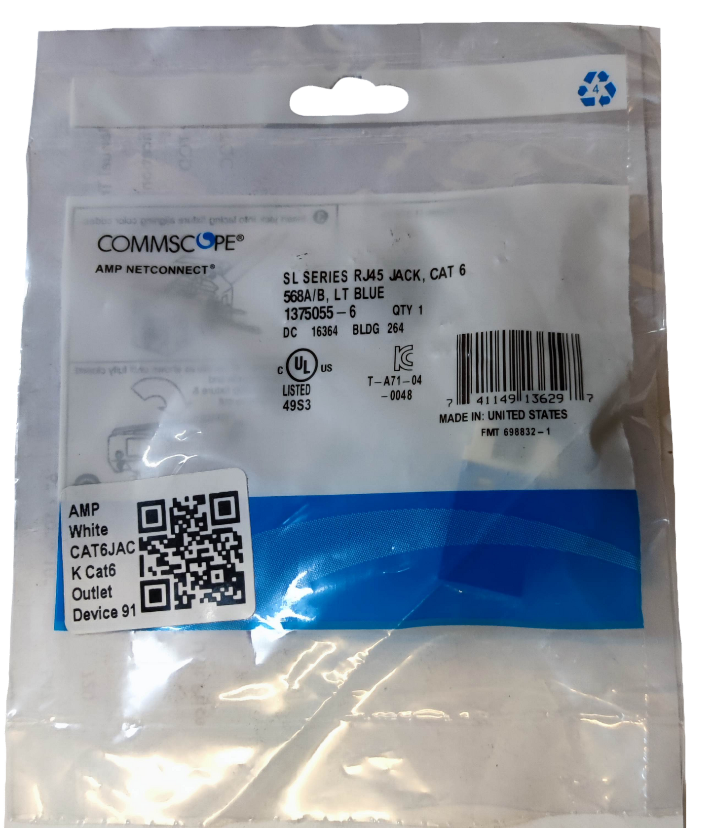 CAT6 AMP outlet device white RJ45 jack in sealed packaging from AMP Power Points Switches Plugs