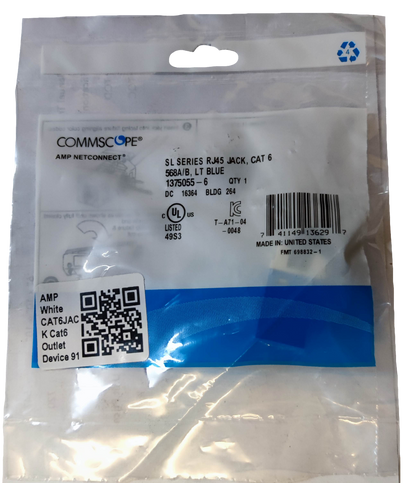 CAT6 AMP outlet device white RJ45 jack in sealed packaging from AMP Power Points Switches Plugs