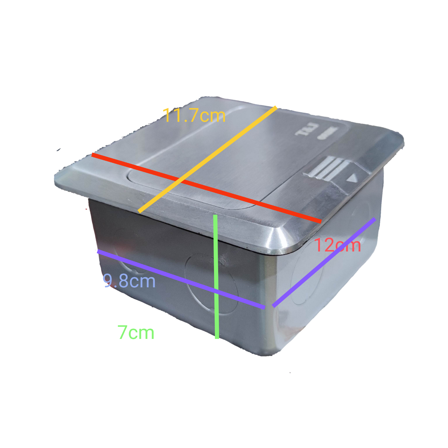 T&J CAT6 with Metal Utility Box measuring 11.7cm by 12cm with 7cm depth for power points and switches