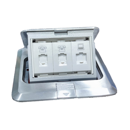 T&J CAT6 with Metal Utility Box featuring telephone and network ports in a sleek silver frame