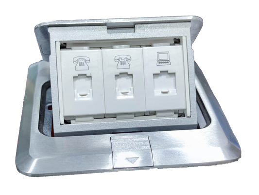 T&J CAT6 with Metal Utility Box featuring telephone and network ports in a sleek silver frame