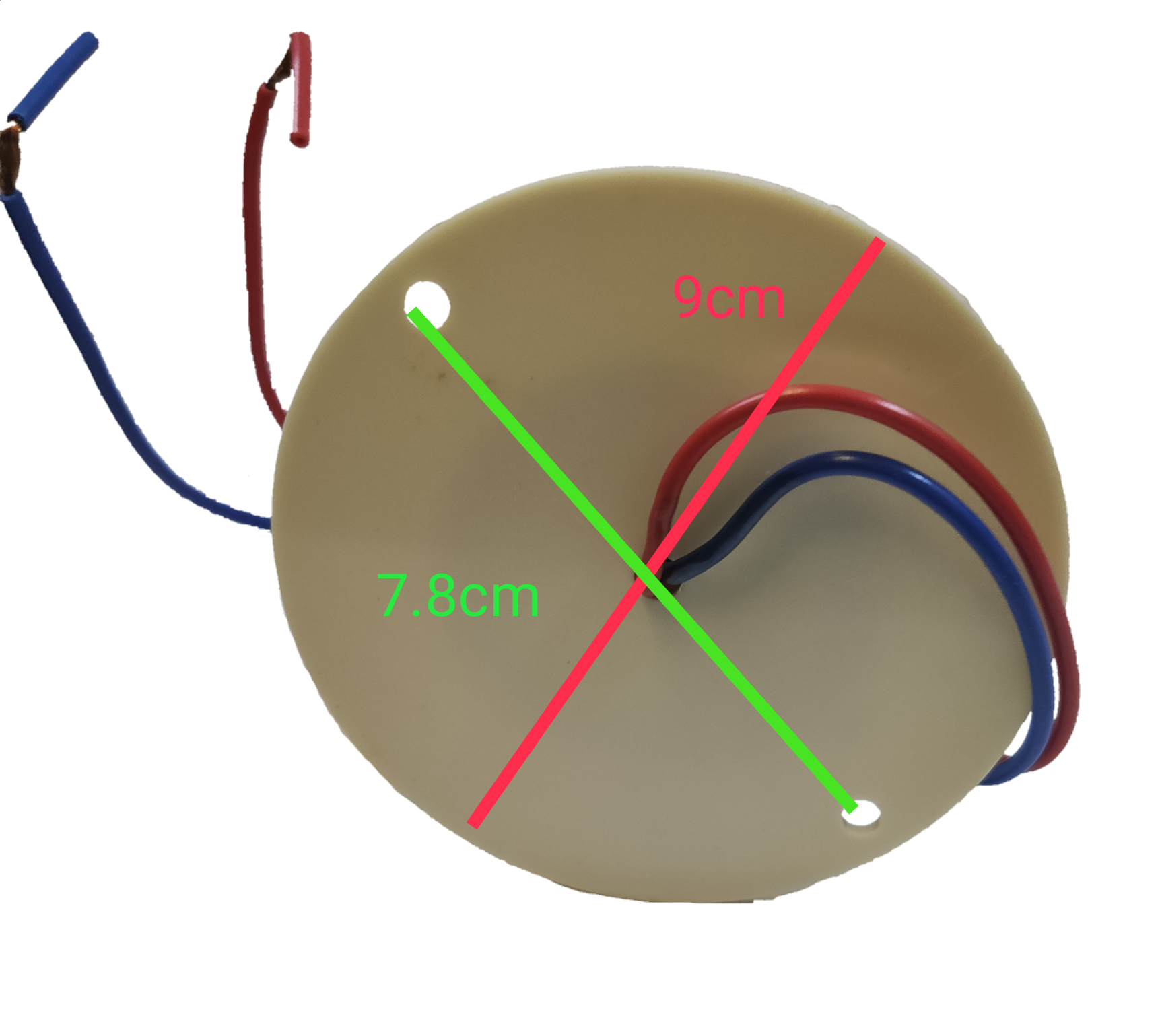 Sub Zero circular blinking light xenon bulb base with red and blue wires on black background