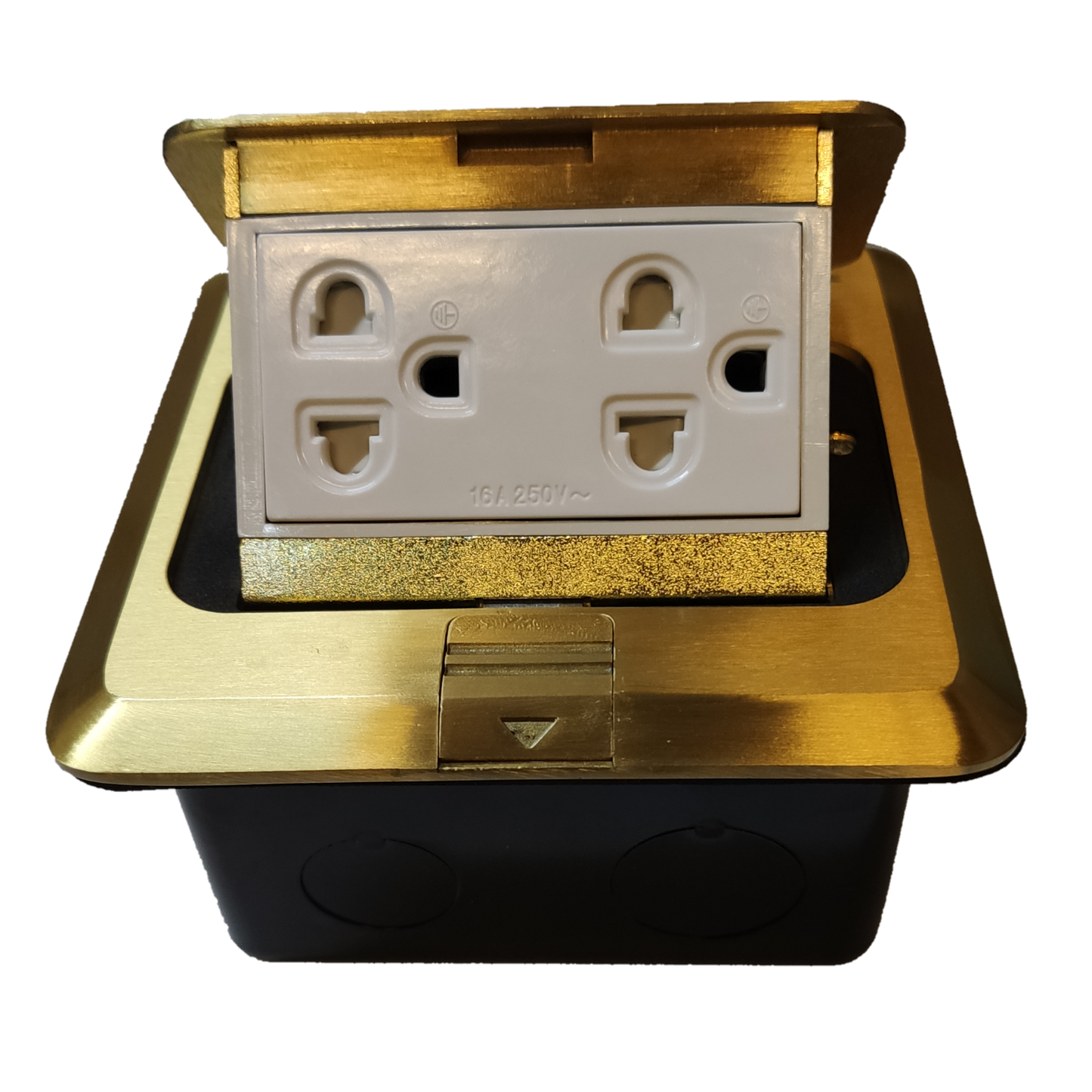 Omni Floor Outlet Square 2 Gang Universal with Ground Pop-up with Utility Box , Pop up Floor Outlet 2 Gang Universal with Ground 15A 250V with Utility Box, Floor Mounted Outlet 2 Gang Universal with Ground( Omni)
