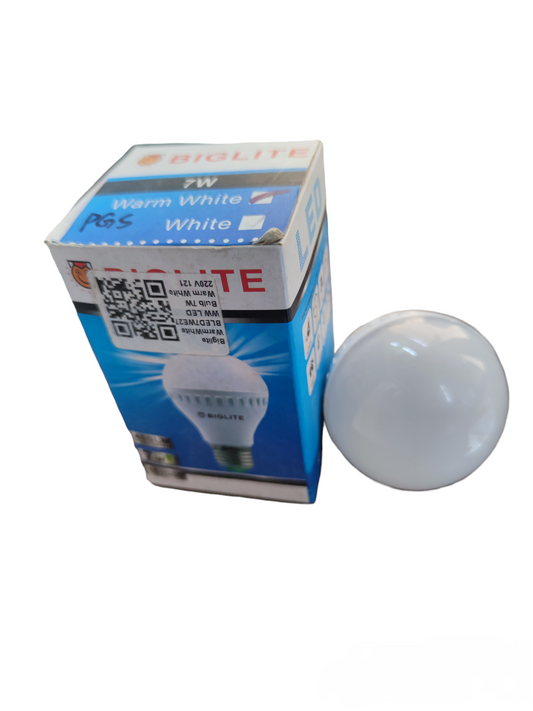 Biglite 7W E27 220V AC LED Bulb with warm white light and energy-efficient design