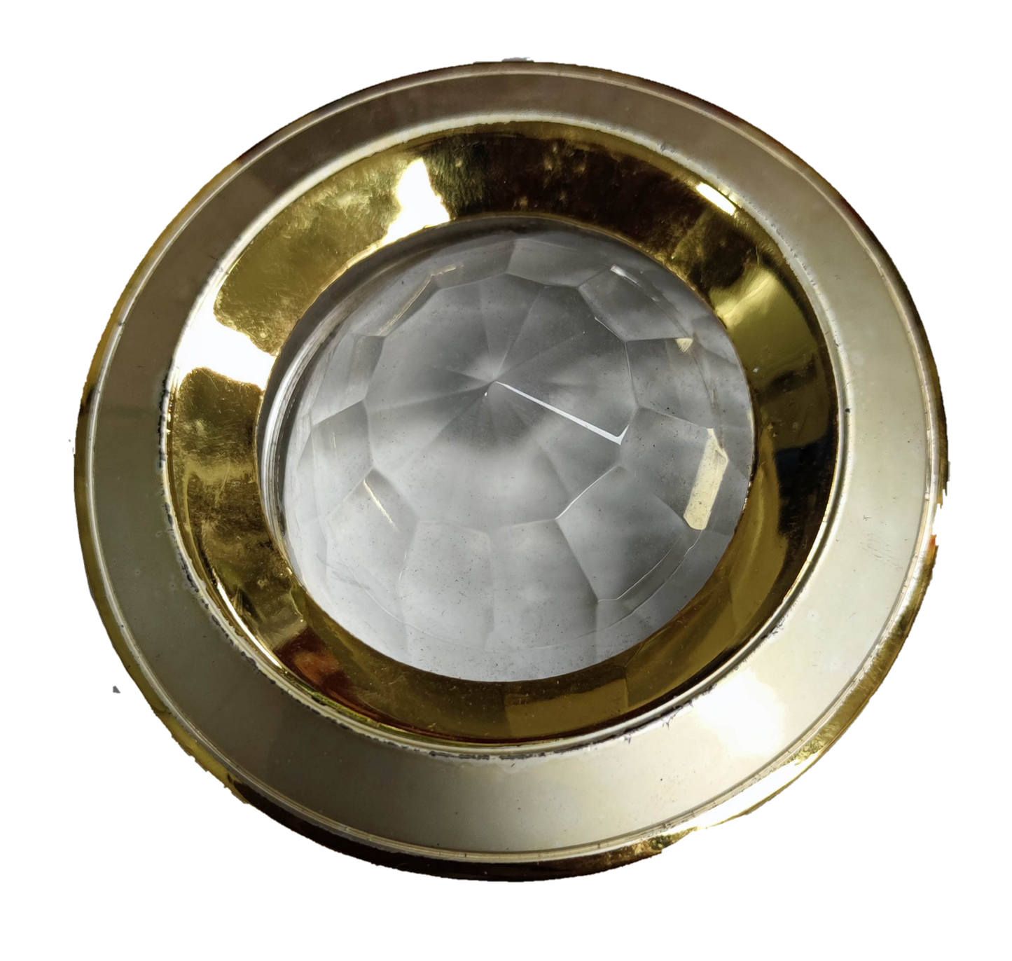 Ceiling type MR16 light casing with elegant gold trim and faceted glass lens for stylish lighting installations