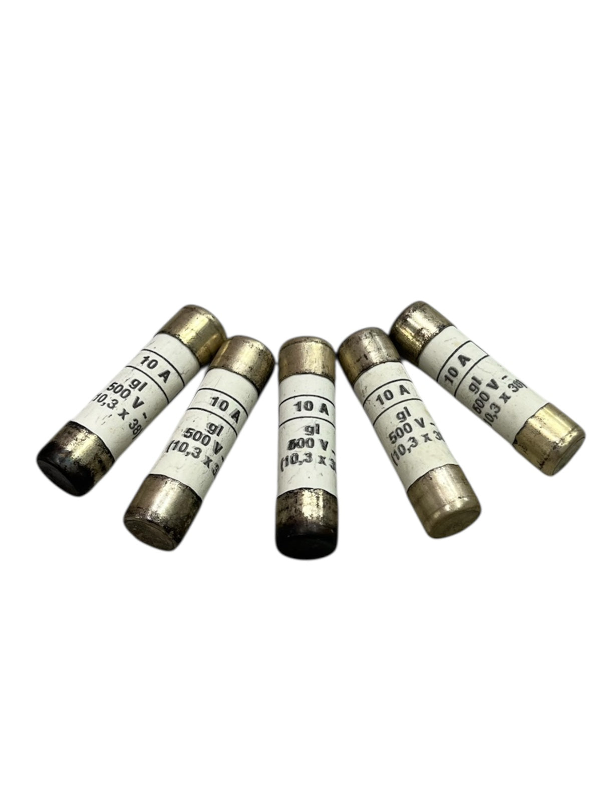 Set of ceramic fuse 10A 500V 10x38mm electrical components with metal caps for circuit protection