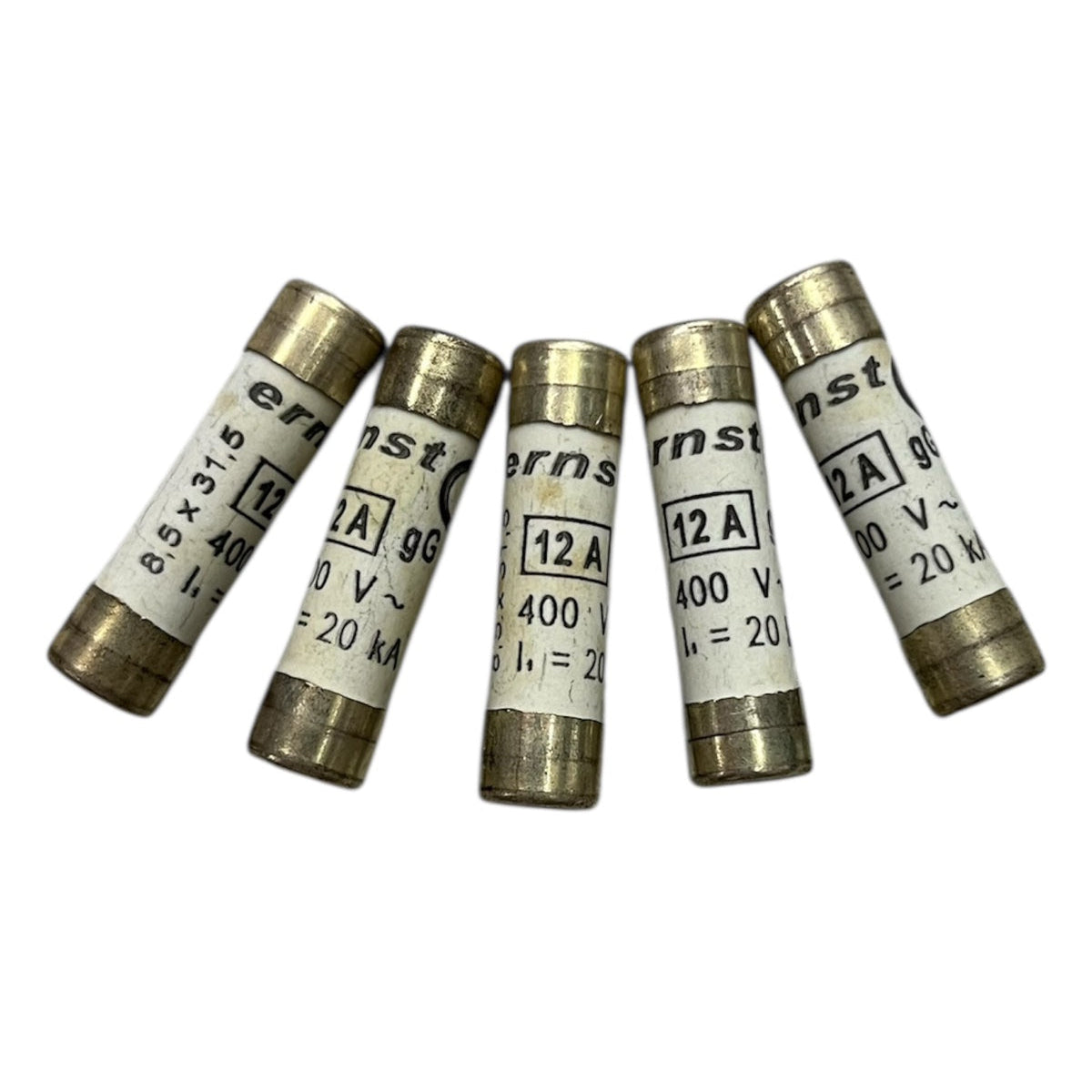Ceramic Fuse 12A 400V 8x31mm electrical components with metal end caps for circuit protection