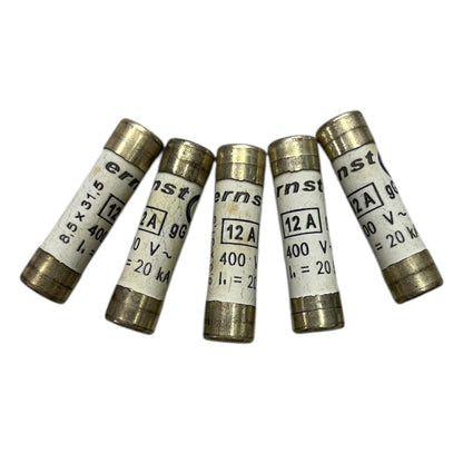 Ceramic Fuse 12A 400V 8x31mm electrical components with metal end caps for circuit protection