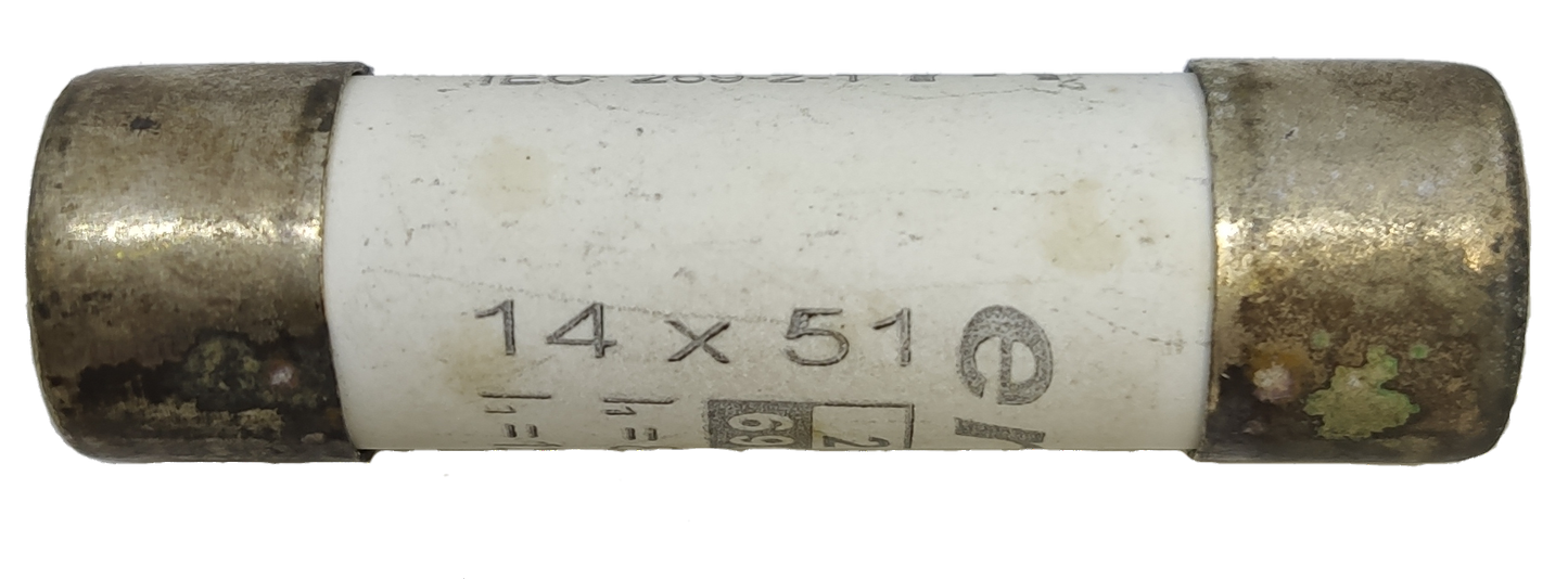Ceramic Fuse 20A 14x51mm electrical component with metal end caps for circuit protection