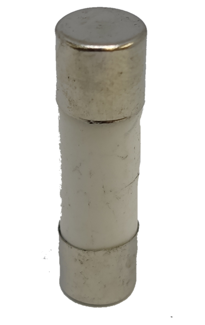 Ceramic Fuse 2A 10x38mm electrical component with metal end caps for circuit protection